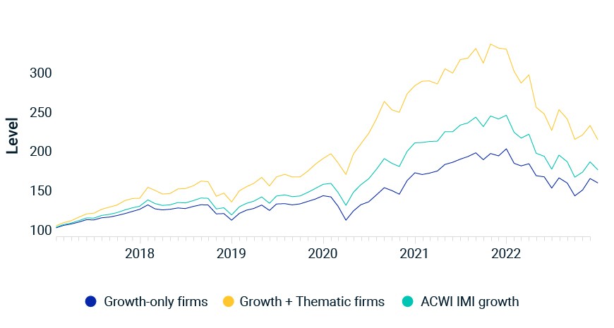 The power of growth and thematic firms over simply growth firms