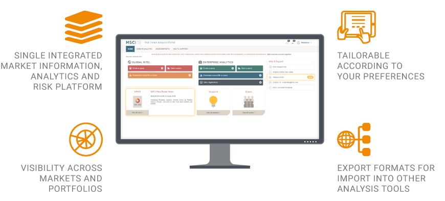 MSCI Real Estate’s Enterprise Analytics and Global Intel solutions pull together portfolio and market analysis and data so you can assess the full picture.