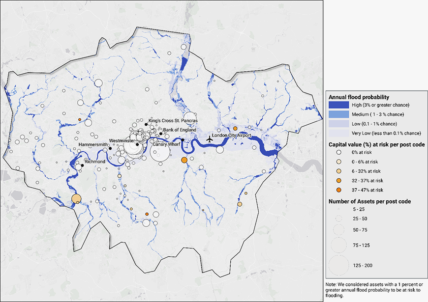 images London Flooding Map real estate exposure to flood risk