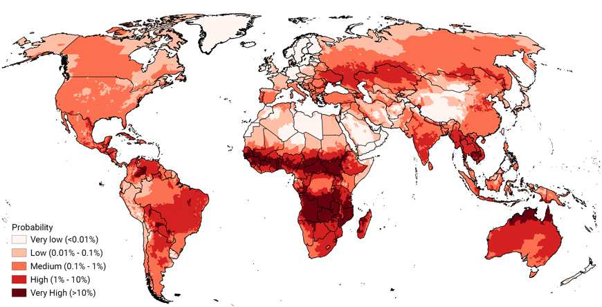 Wildfire probabilities for various global regions through 2050.