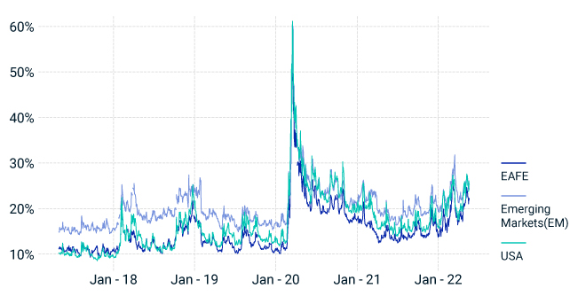 Average implied volatility Average implied volatility remained elevated.