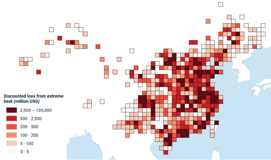 This exhibit details the potential losses from extreme heat by location.