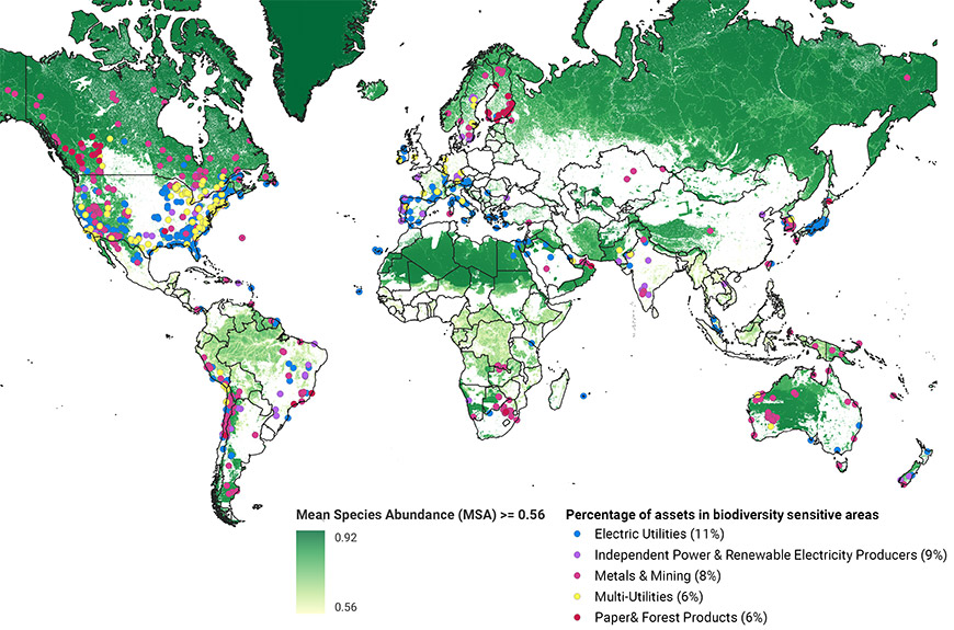 Identifying constituents with physical assets in biodiversity-sensitive areas
